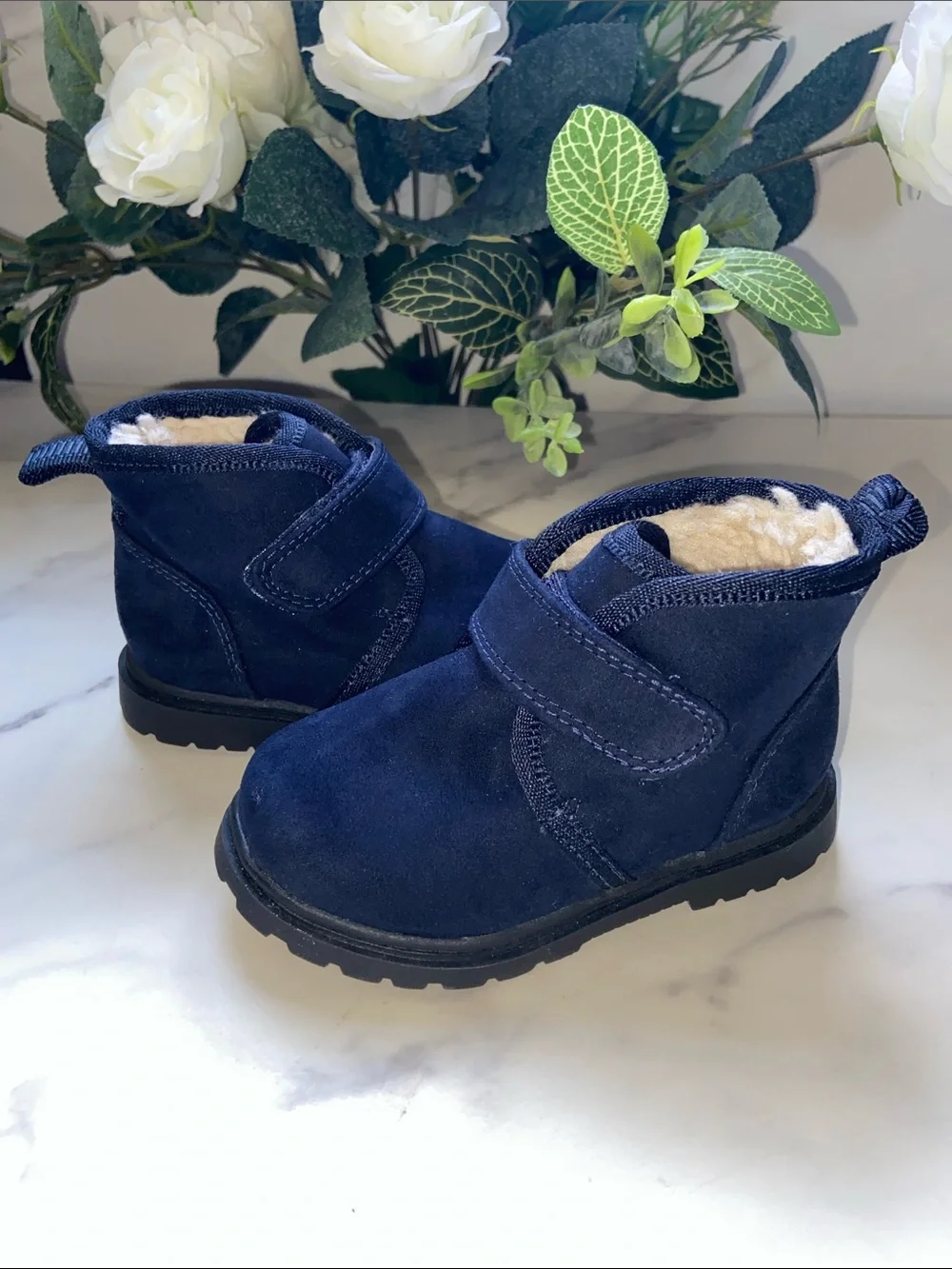 Baby Navy Faux-Shearling Winter Boots Size 5